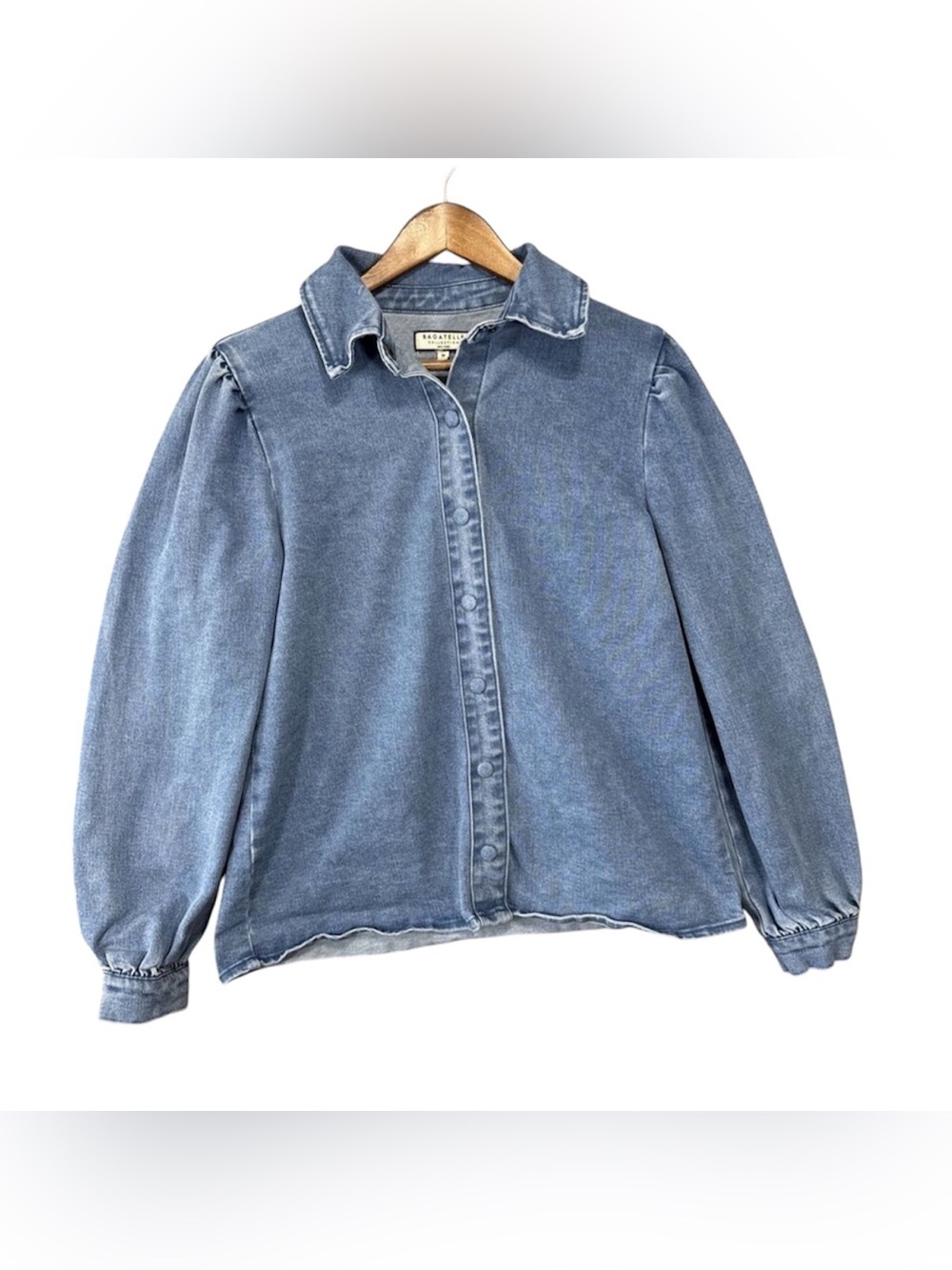 Bagatelle Collection Denim Puff Sleeve Shirt Jacket Medium Collared Snap Button